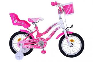Volare Lovely Kinderfiets - Meisjes - 14 inch - Roze Wit - Twee Handremmen